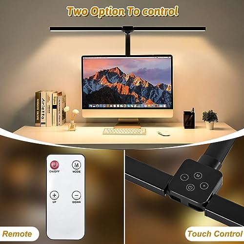 Double Head LED Desk Lamp with Remote Control for Home Office 24W Brightest Computer Desk Light for Workbench Drafting Architect Study Reading with Anti-Glare Cover - Image 2