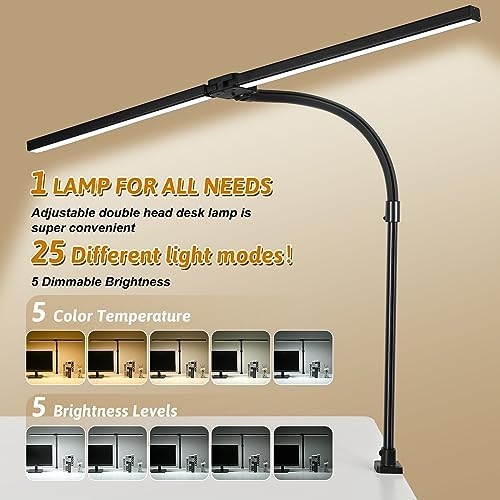 Double Head LED Desk Lamp with Remote Control for Home Office 24W Brightest Computer Desk Light for Workbench Drafting Architect Study Reading with Anti-Glare Cover - Image 3