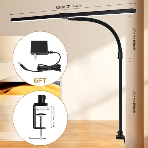 Double Head LED Desk Lamp with Remote Control for Home Office 24W Brightest Computer Desk Light for Workbench Drafting Architect Study Reading with Anti-Glare Cover - Image 4