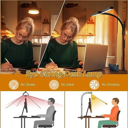 Double Head LED Desk Lamp with Remote Control for Home Office 24W Brightest Computer Desk Light for Workbench Drafting Architect Study Reading with Anti-Glare Cover - Image 5