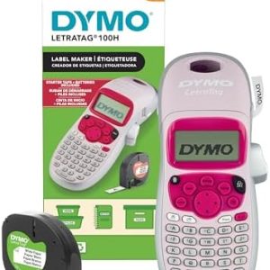 DYMO LetraTag LT-100H Handheld Aesthetic Label Maker | ABC Keyboard Label Printer with Easy-to-Use, 13 Character LCD Screen | Great for Home & Office Organization | Pink (New)