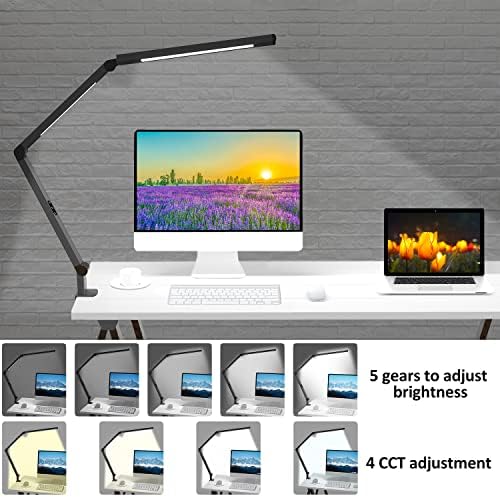 LED Desk Lamp with Clamp, Architect Desk Lamp with Dual Light and Adjustable Swing Arm, Clip-on Eye-Care 4 CCT Modes & 5 Brightness Levels Table Light Modern Computer Lighting for Home Office - Image 5