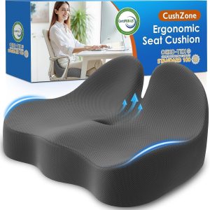 Seat Cushion, Memory Foam Office Chair Cushions, Ergonomic Curved Design for Sciatica, Tailbone, Coccyx, Seat Support for Car, Desk Chair, Wheelchair, Enhances Long Sitting Comfort (Grey)