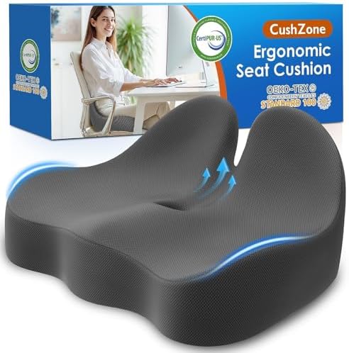 Seat Cushion, Memory Foam Office Chair Cushions, Ergonomic Curved Design for Sciatica, Tailbone, Coccyx, Seat Support for Car, Desk Chair, Wheelchair, Enhances Long Sitting Comfort (Grey) - Image 2