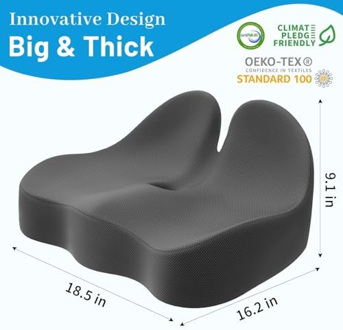 Seat Cushion, Memory Foam Office Chair Cushions, Ergonomic Curved Design for Sciatica, Tailbone, Coccyx, Seat Support for Car, Desk Chair, Wheelchair, Enhances Long Sitting Comfort (Grey) - Image 3