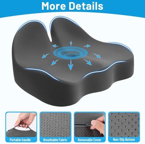 Seat Cushion, Memory Foam Office Chair Cushions, Ergonomic Curved Design for Sciatica, Tailbone, Coccyx, Seat Support for Car, Desk Chair, Wheelchair, Enhances Long Sitting Comfort (Grey) - Image 4