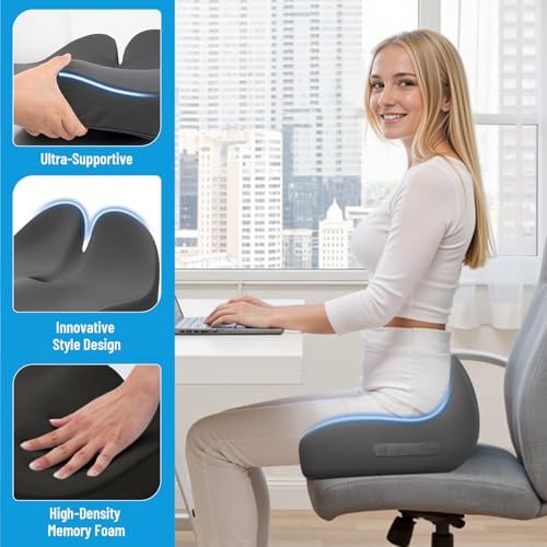 Seat Cushion, Memory Foam Office Chair Cushions, Ergonomic Curved Design for Sciatica, Tailbone, Coccyx, Seat Support for Car, Desk Chair, Wheelchair, Enhances Long Sitting Comfort (Grey) - Image 5