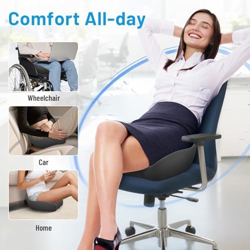 Seat Cushion, Memory Foam Office Chair Cushions, Ergonomic Curved Design for Sciatica, Tailbone, Coccyx, Seat Support for Car, Desk Chair, Wheelchair, Enhances Long Sitting Comfort (Grey) - Image 6