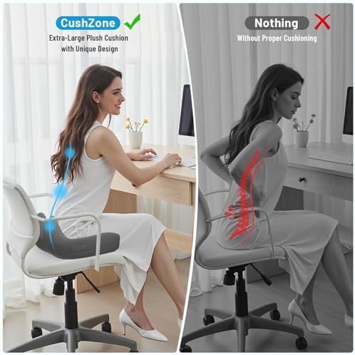 Seat Cushion, Memory Foam Office Chair Cushions, Ergonomic Curved Design for Sciatica, Tailbone, Coccyx, Seat Support for Car, Desk Chair, Wheelchair, Enhances Long Sitting Comfort (Grey) - Image 7